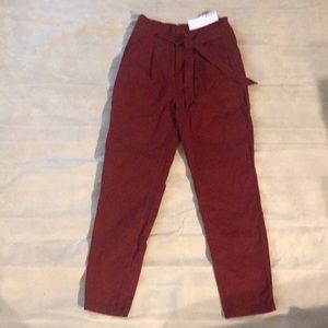 Deep red paper bag pants